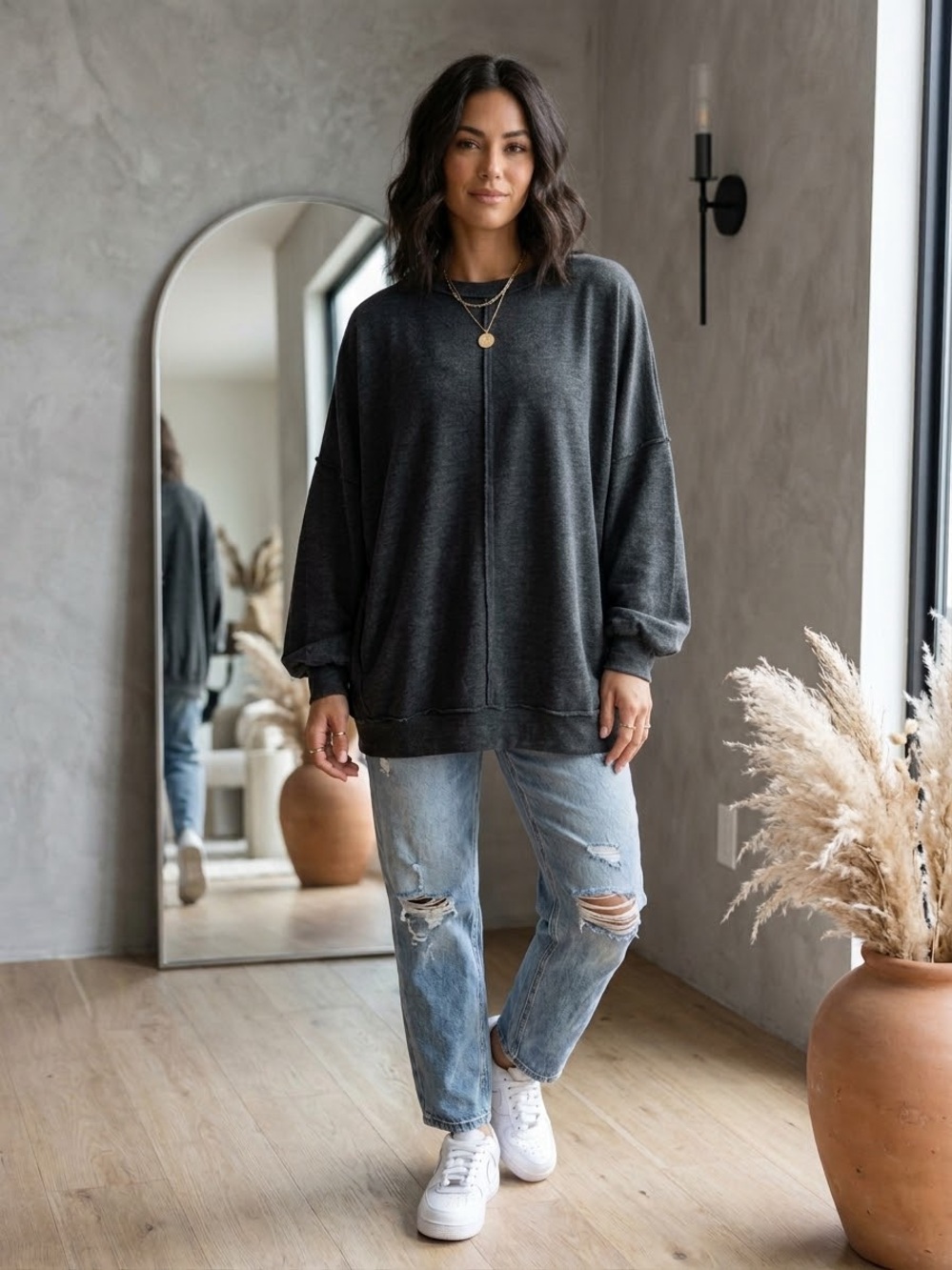 Free People Easy Street Tunic Sweater Oversized Black Large.